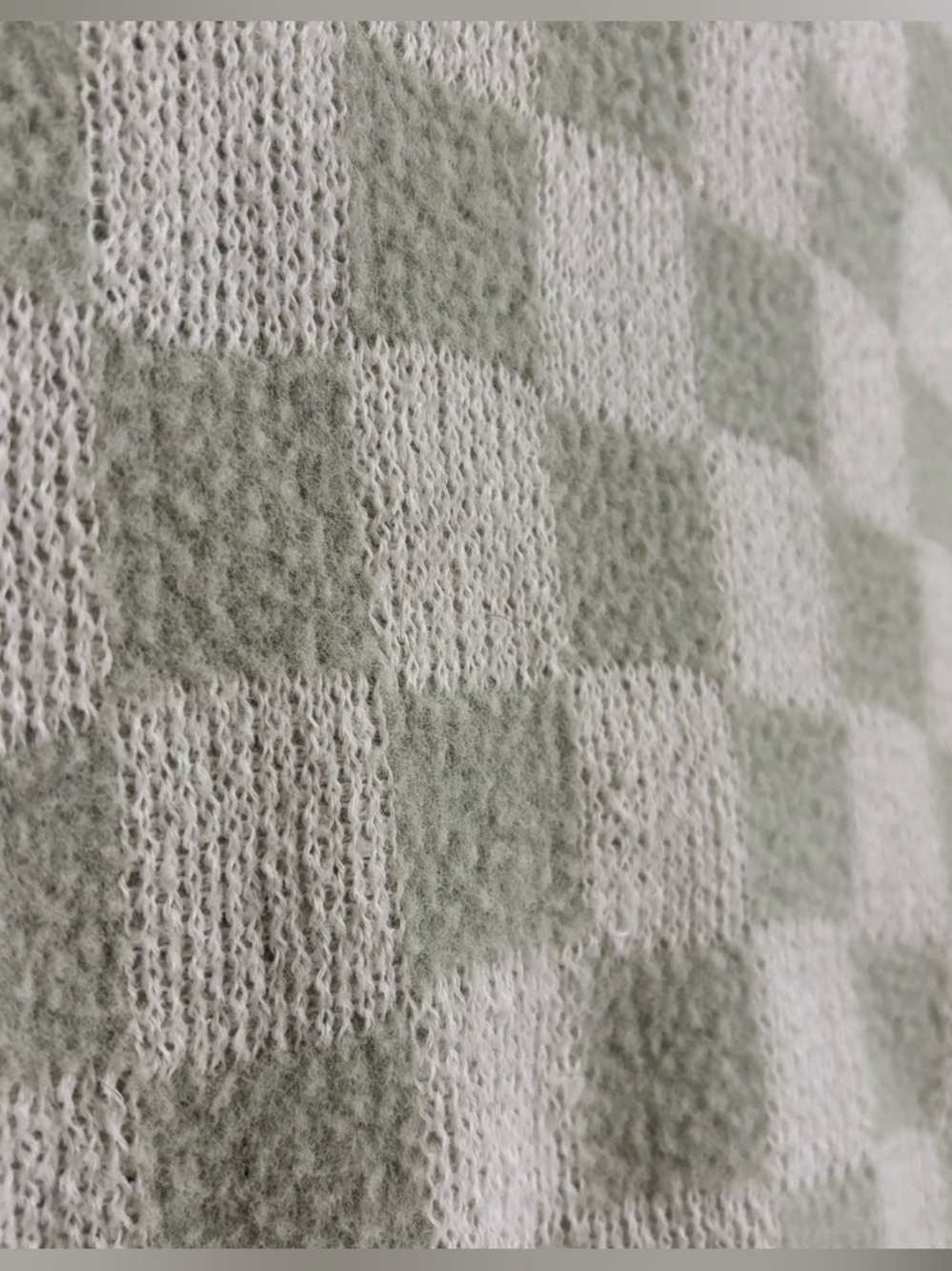 Cropped Checkerboard Knit Sweater - Sage/Cream | Size Small - Picture 5 of 6